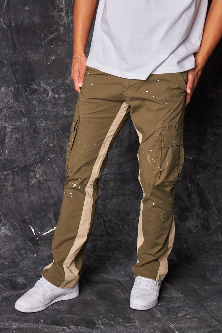 Pantalon cargo taché kaki