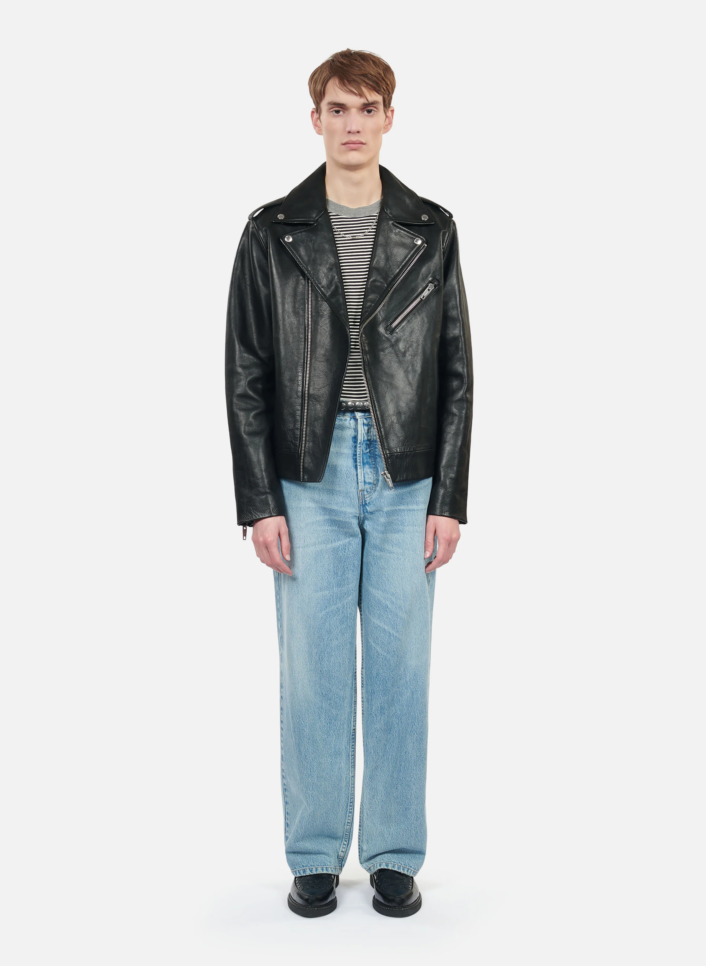 Blouson droit biker en cuir | Noir