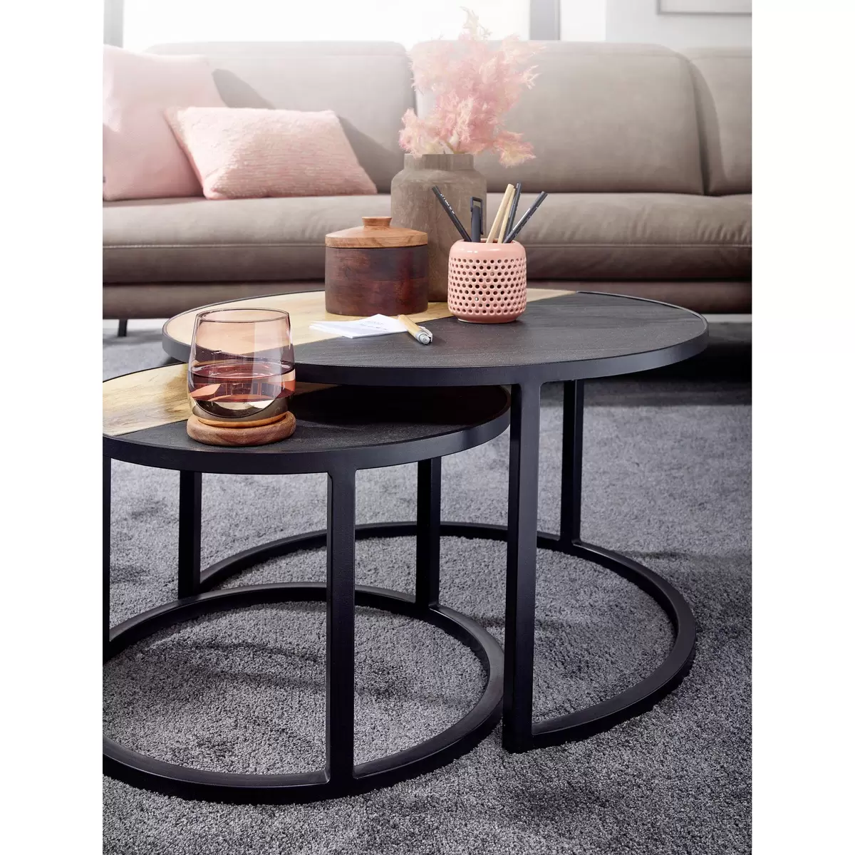 Beistelltisch 2er Set Guernsey braun,schwarz
