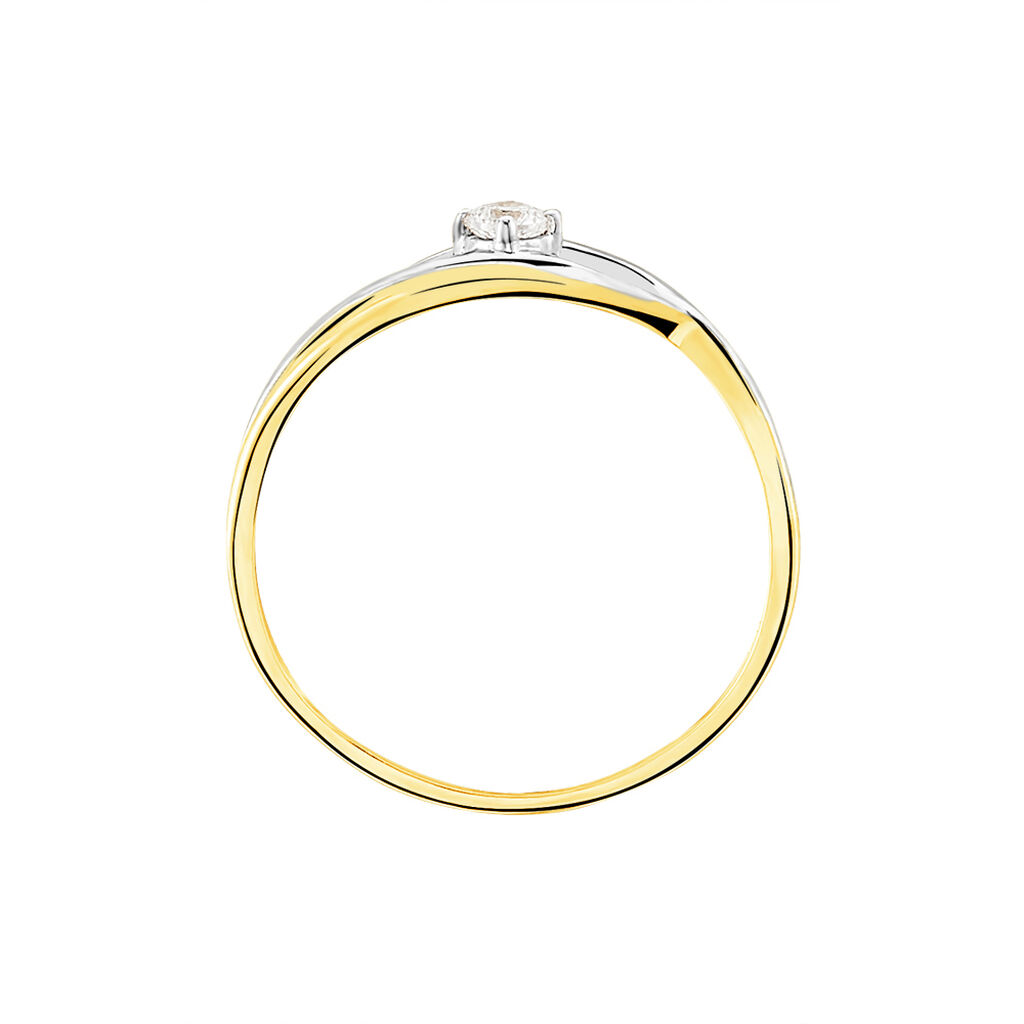 Bague Solitaire Peline Or Bicolore Oxyde De Zirconium