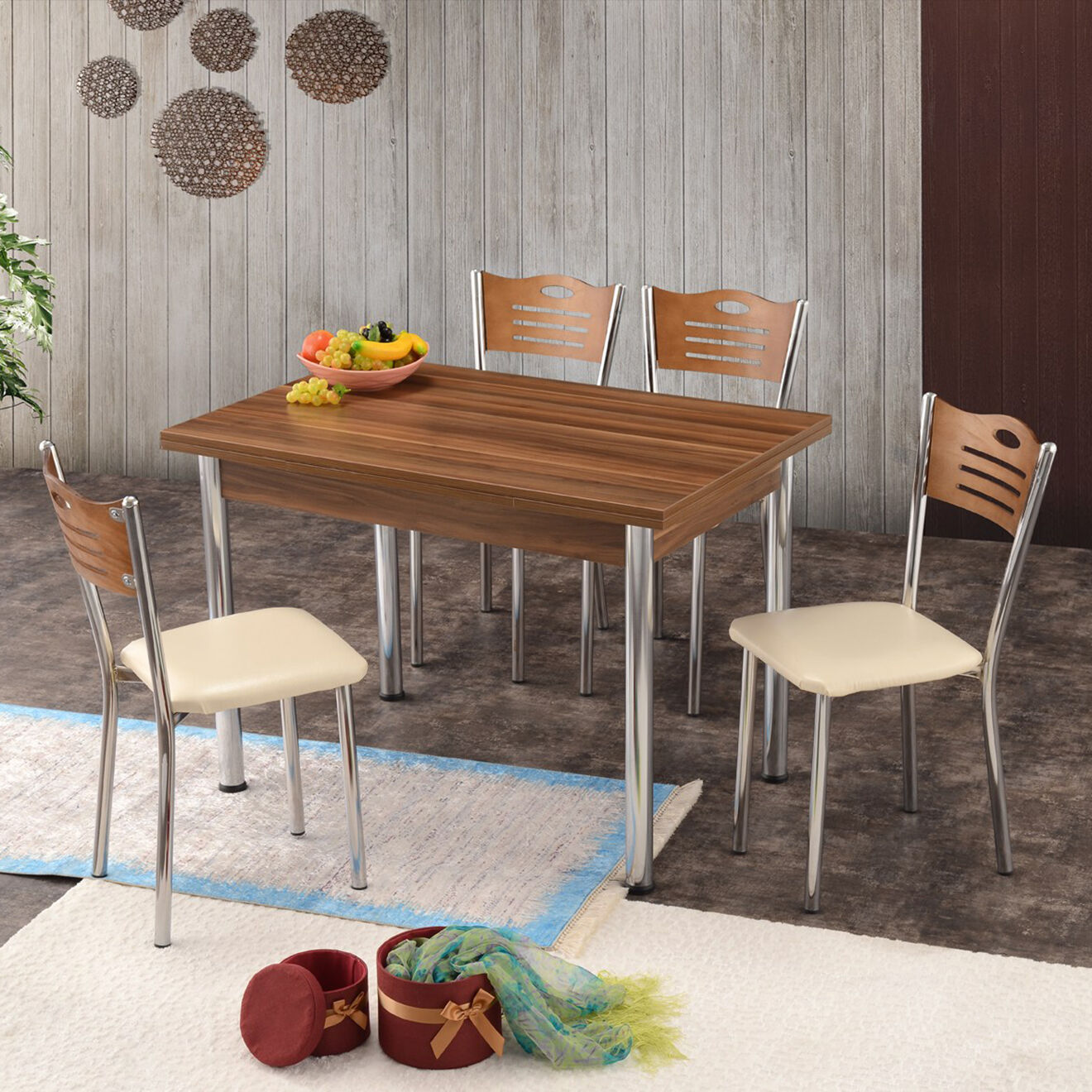 Wooden Art Table à manger polo noyer/argenté - 110x75x70 cm