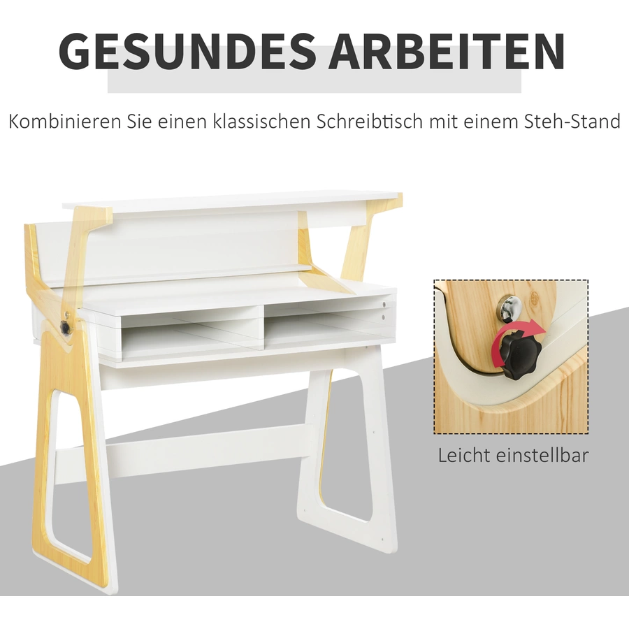 HOMCOM Computertisch mit verstellbarem Regal weiß