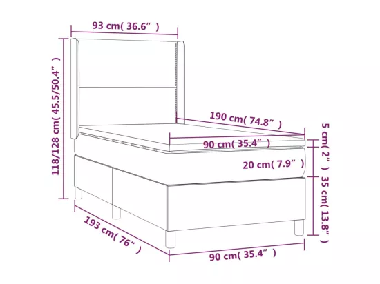 Sommier tapissier avec matelas et LED Gris foncé 90x190cm Tissu