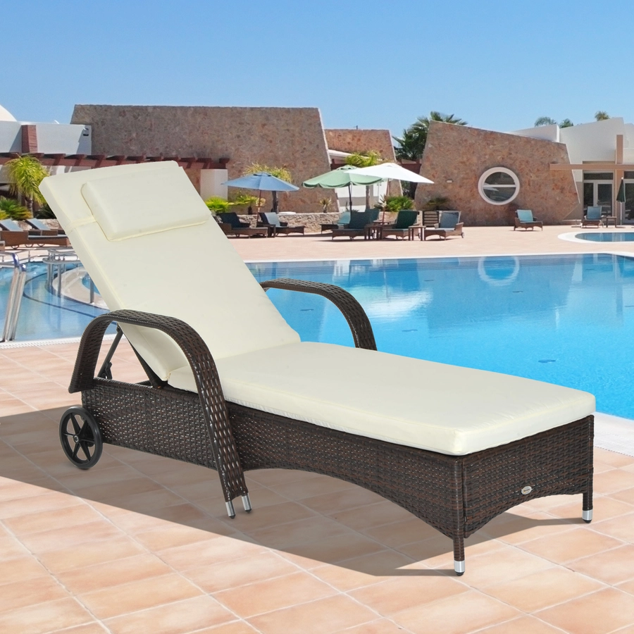 Outsunny Mobile Rattanliege für den Garten kaffeebraun, creme