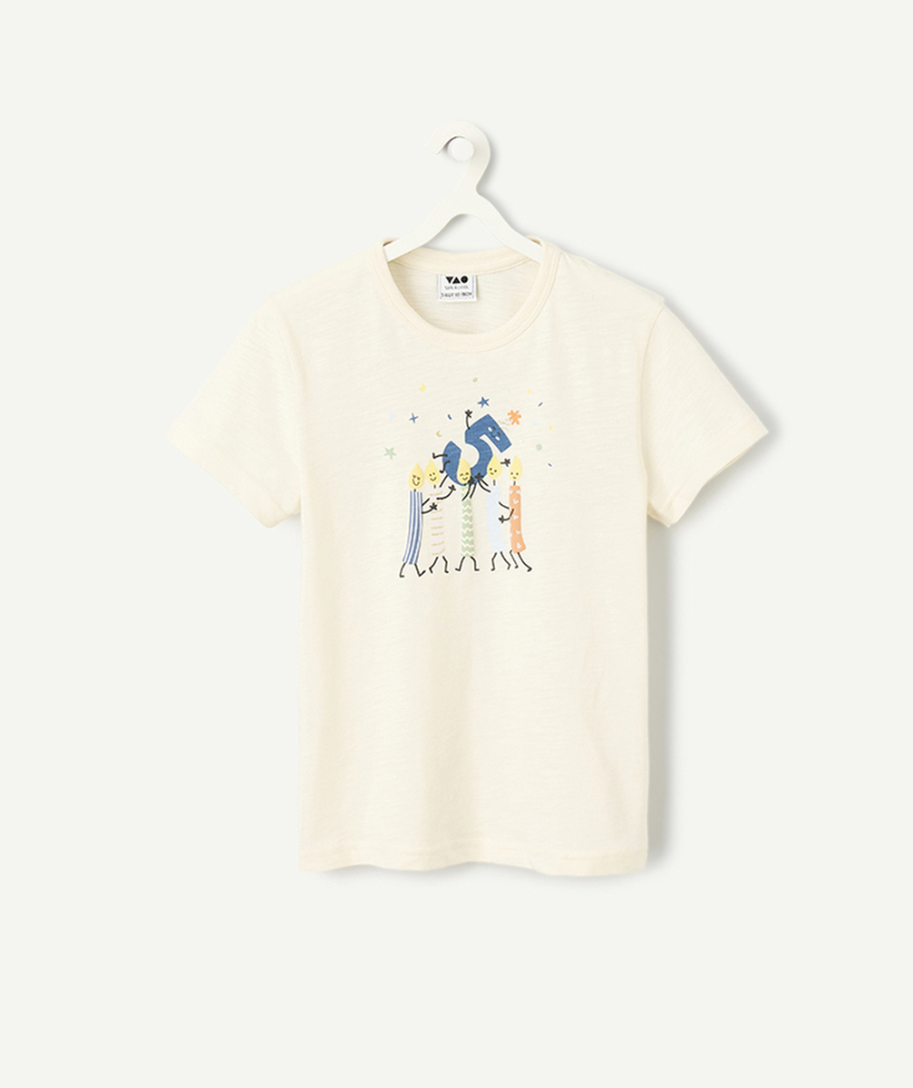 t-shirt en coton bio écru thème anniversaire TAO 5 ans