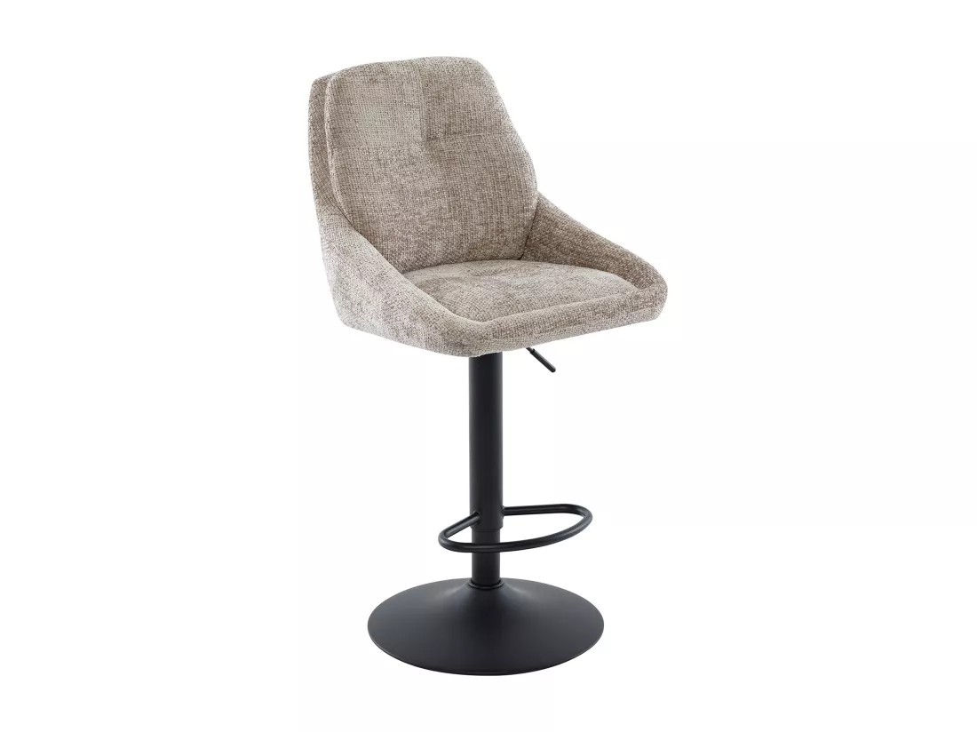 Lot de 2 tabourets de bar en tissu texturé et métal noir - Hauteur réglable - Taupe - LARANZA