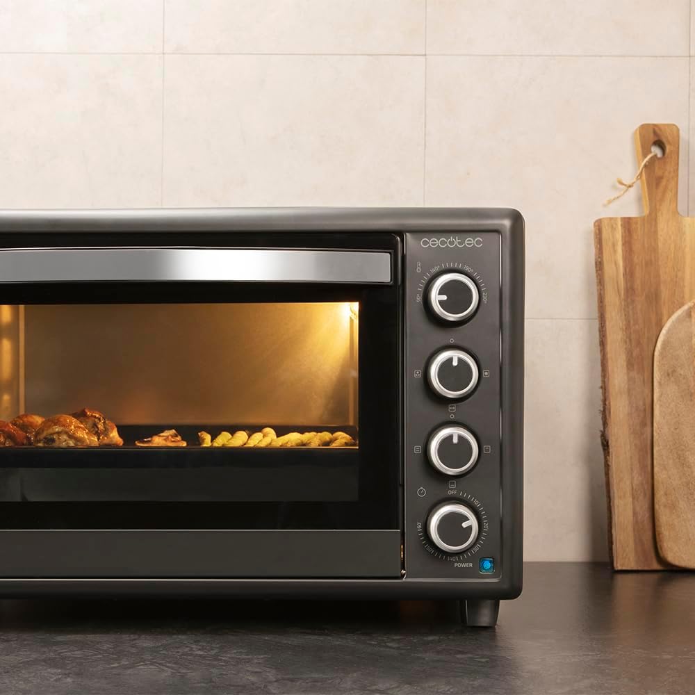 Cecotec Tisch-Konvektionsofen 60 Liter Bake&Toast 6090 Black Gyro. 2200 W, Innenbeleuchtung, 12 Funktionen, Temperatur bis zu 230º, Doppeltürglas, Inklusive drehbarem Spieß