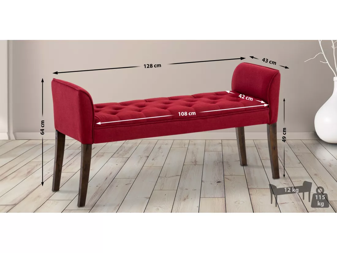 Banquette - Similicuir & Bois - Rouge - Cleopatra