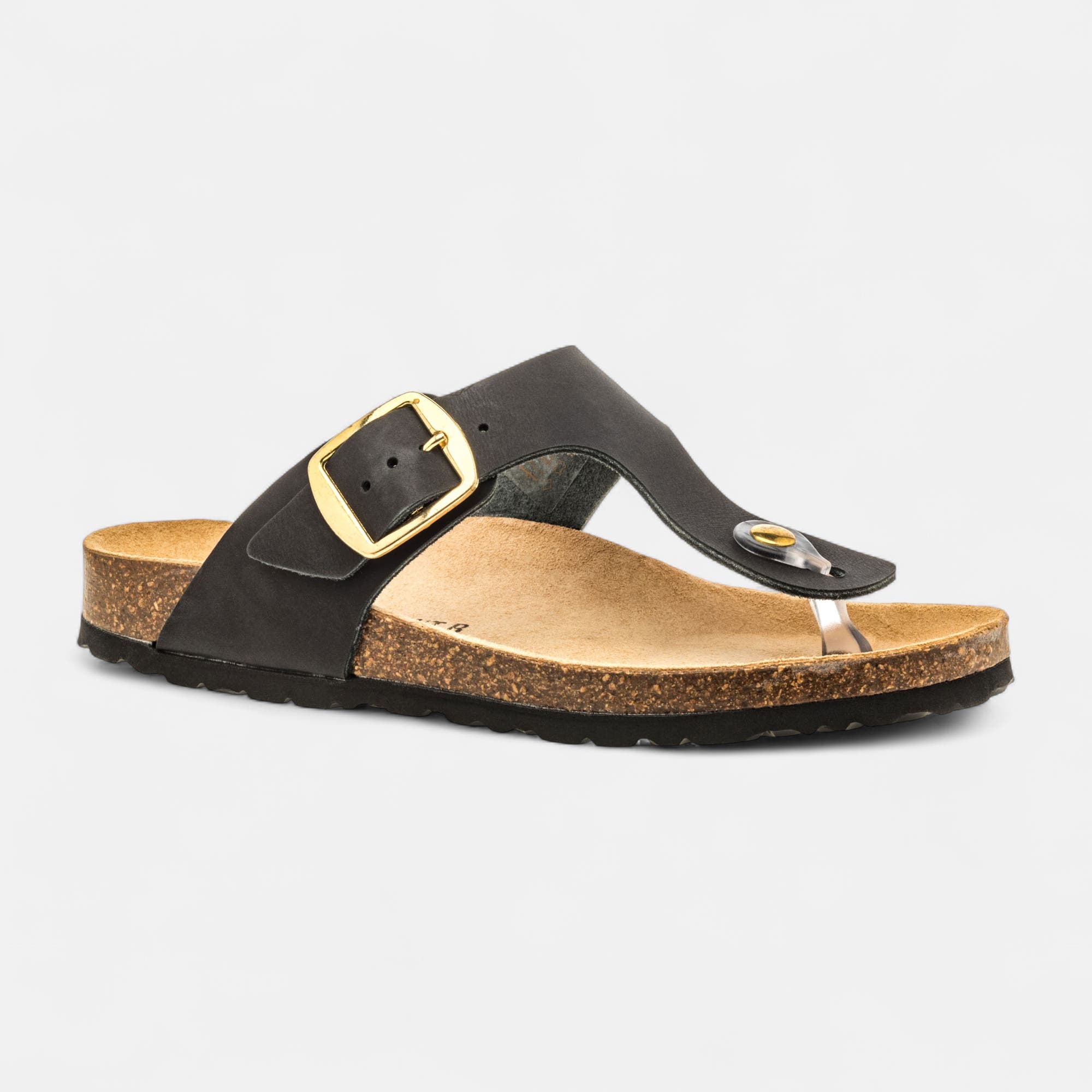 Mules semelle liège Femme en cuir noir