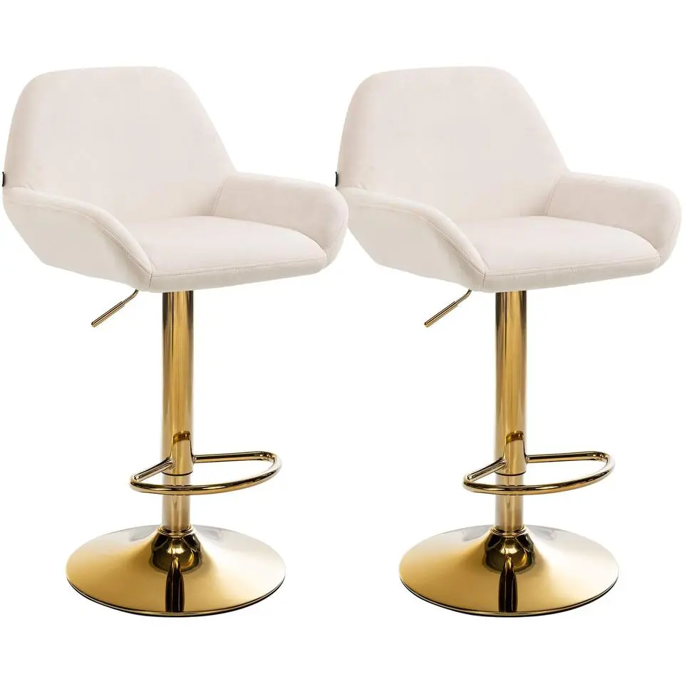 CLP Set van 2 Barkruk Braga goud Frame - Fluweel - creme