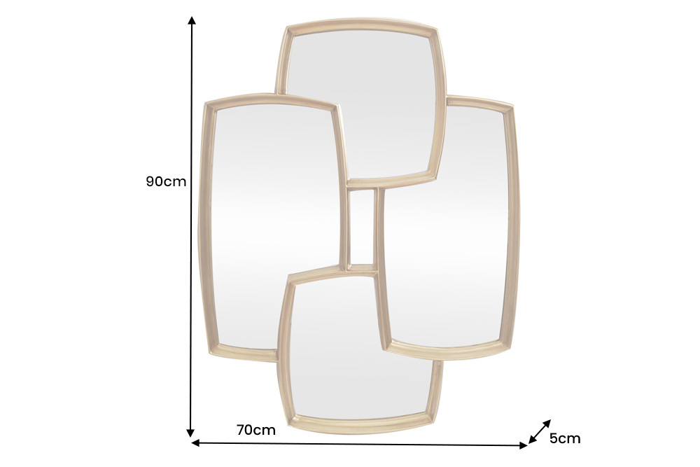 Moderner Wandspiegel QUADRA 90cm gold variabel aufhängbar vier Spiegel