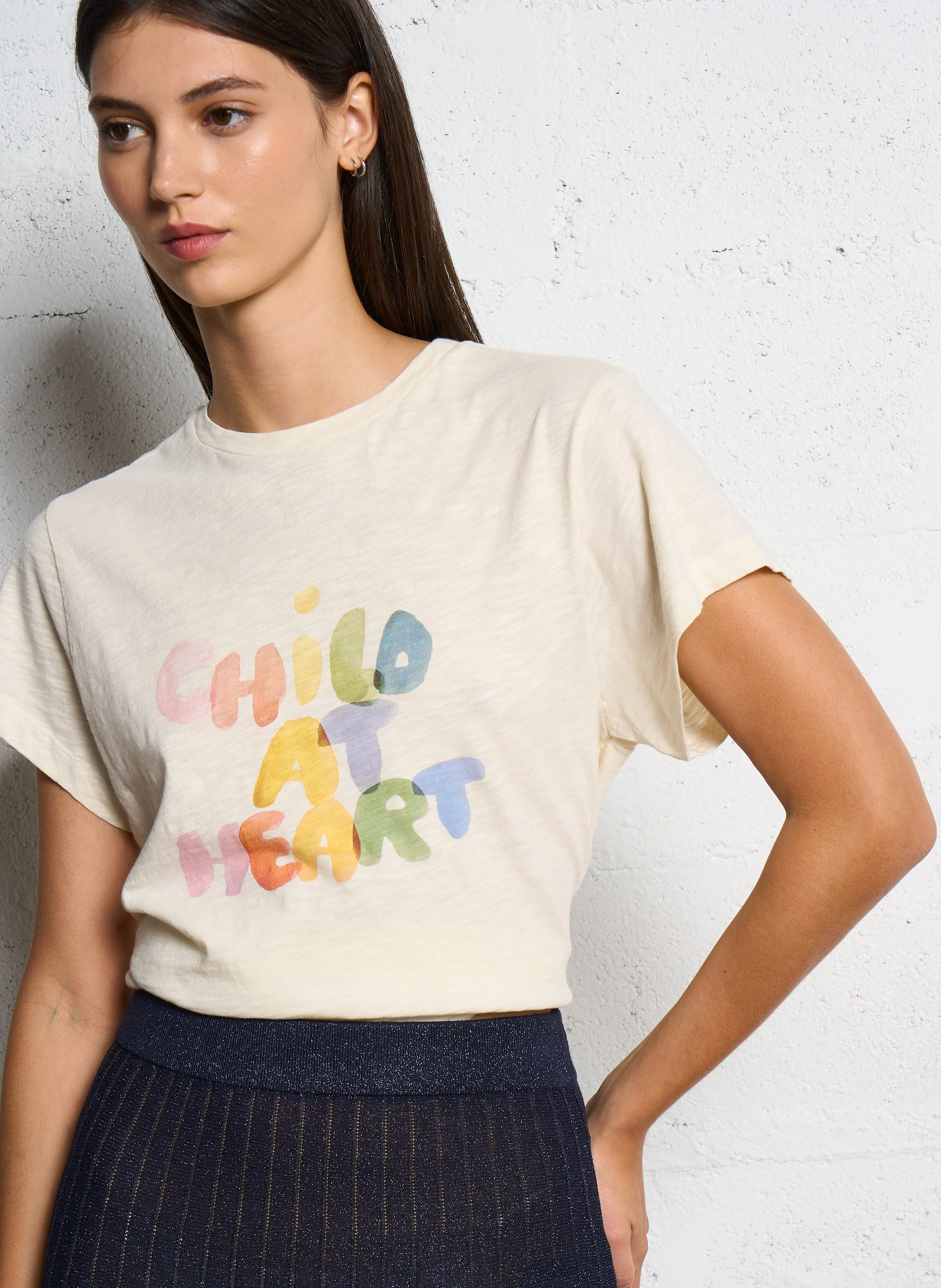 VIC - Tee-shirt droit col rond en coton | Beige