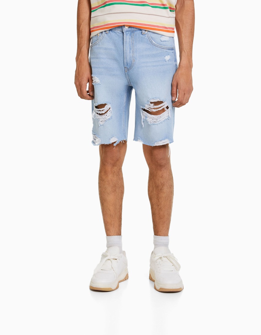Bermuda jeans rasgada de corte justo