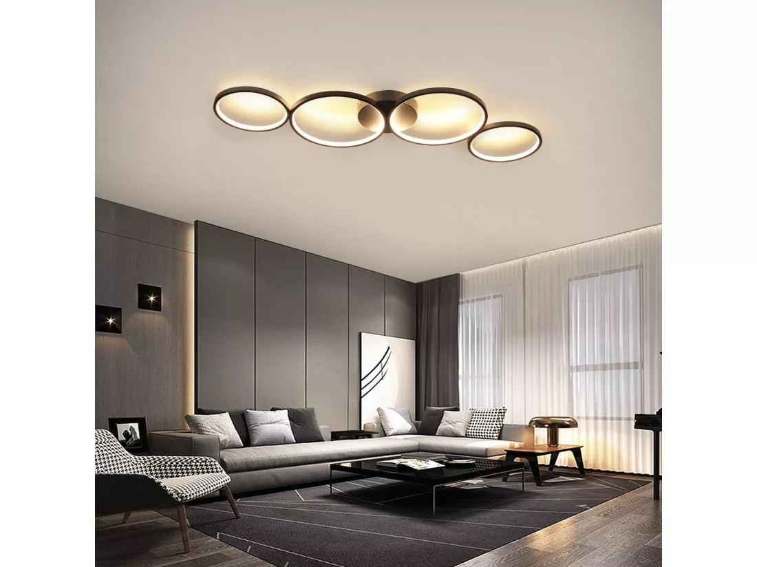 NETTLIFE Plafonnier LED 37W 3000k Blanc Chaud Anneau Rond Moderne Noir 89cm Lampe de Bureau Design pour Chambre Salon Couloir Bureau Cuisine