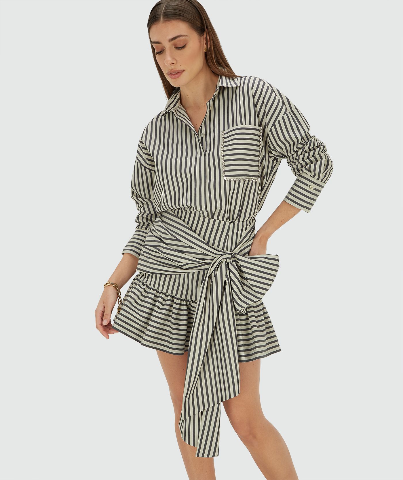 JV-HOLLIS high rise rok met strepen - dark blue stripe