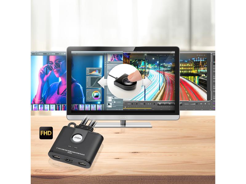 Aten KVM Switch CS22HF 2-Port HDMI 2-Port USB FHD HDMI Kabel KVM-Switch