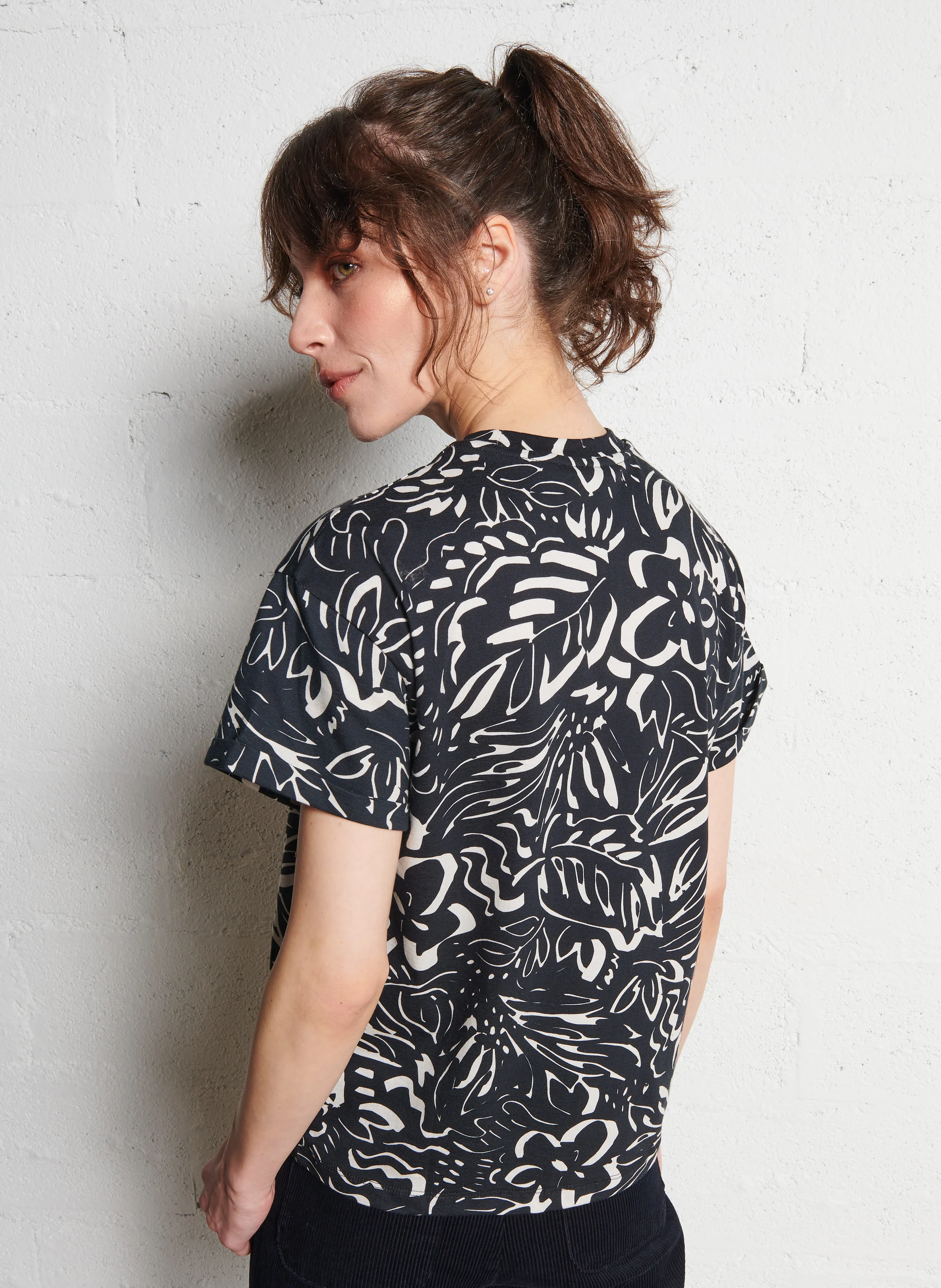 Tee-shirt manches courtes imprimé en coton | Noir
