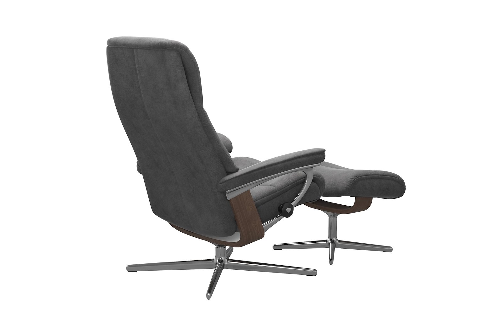 View (M) lenestol med krakk Tekstil Magnolia Light Grey - Cross Chrome - Wengebeiset