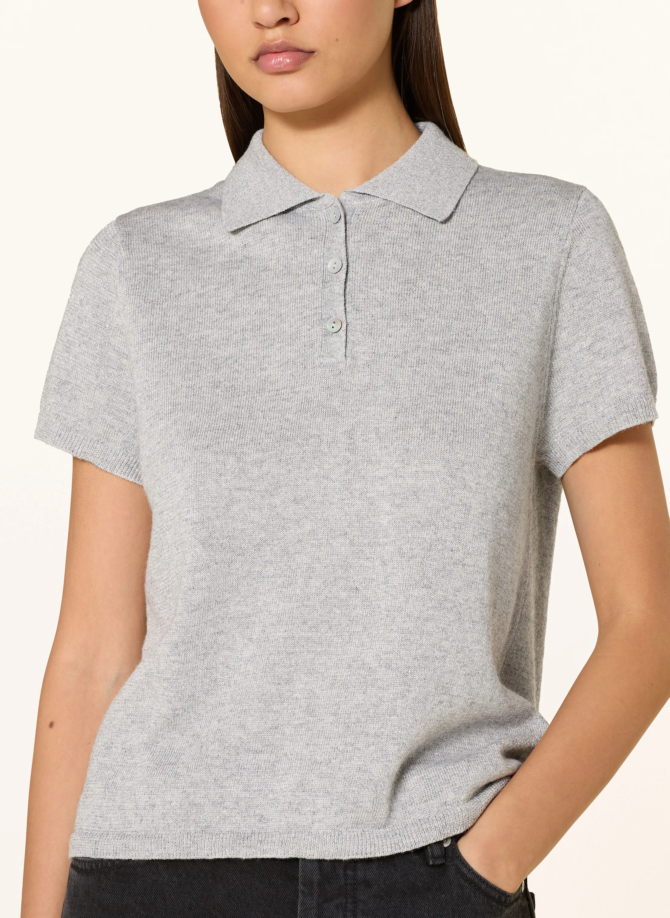 FTC CASHMERE Strick-Poloshirt mit Glitzergarn