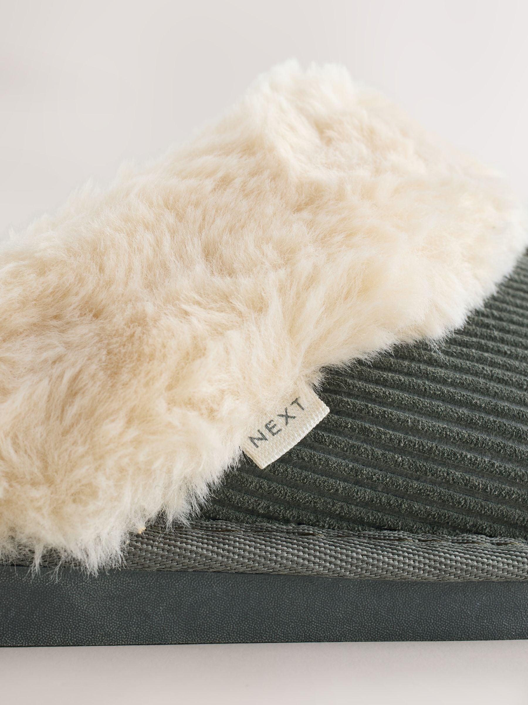 Khaki - Rib Suede Mule Slippers