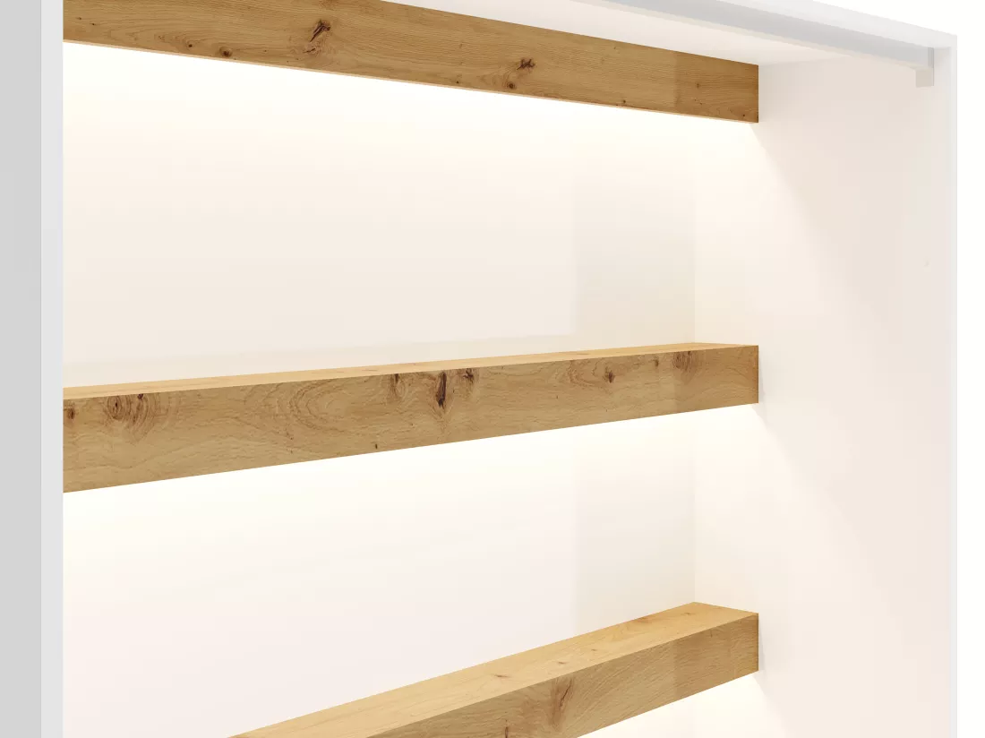 Lit escamotable 160 x 200 cm - Ouverture verticale manuelle - Avec LEDs - Blanc et naturel - RAPILI
