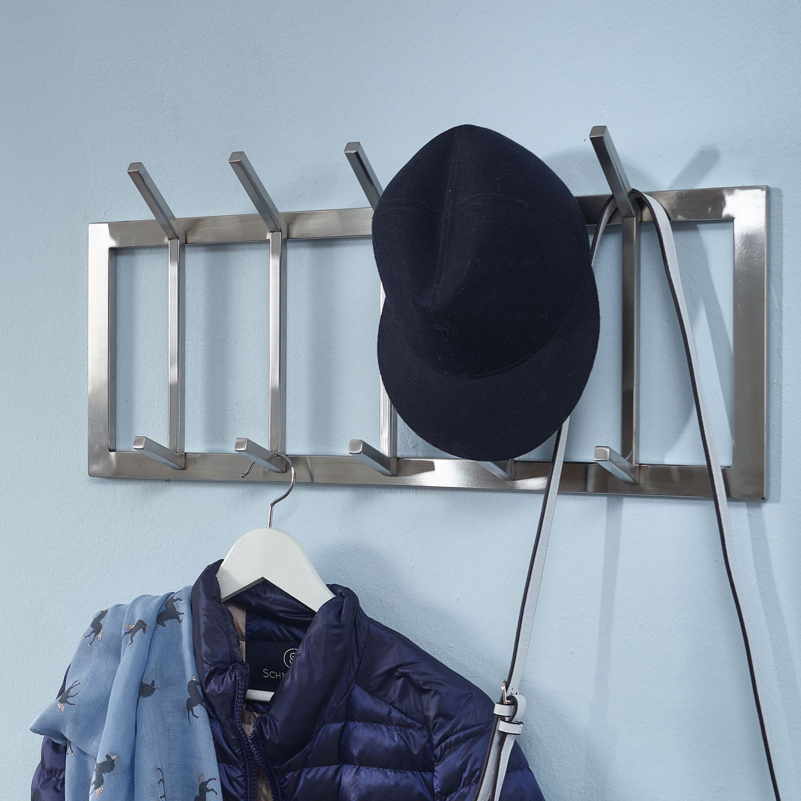 Wandgarderobe - silber - 10 Haken - 65 cm