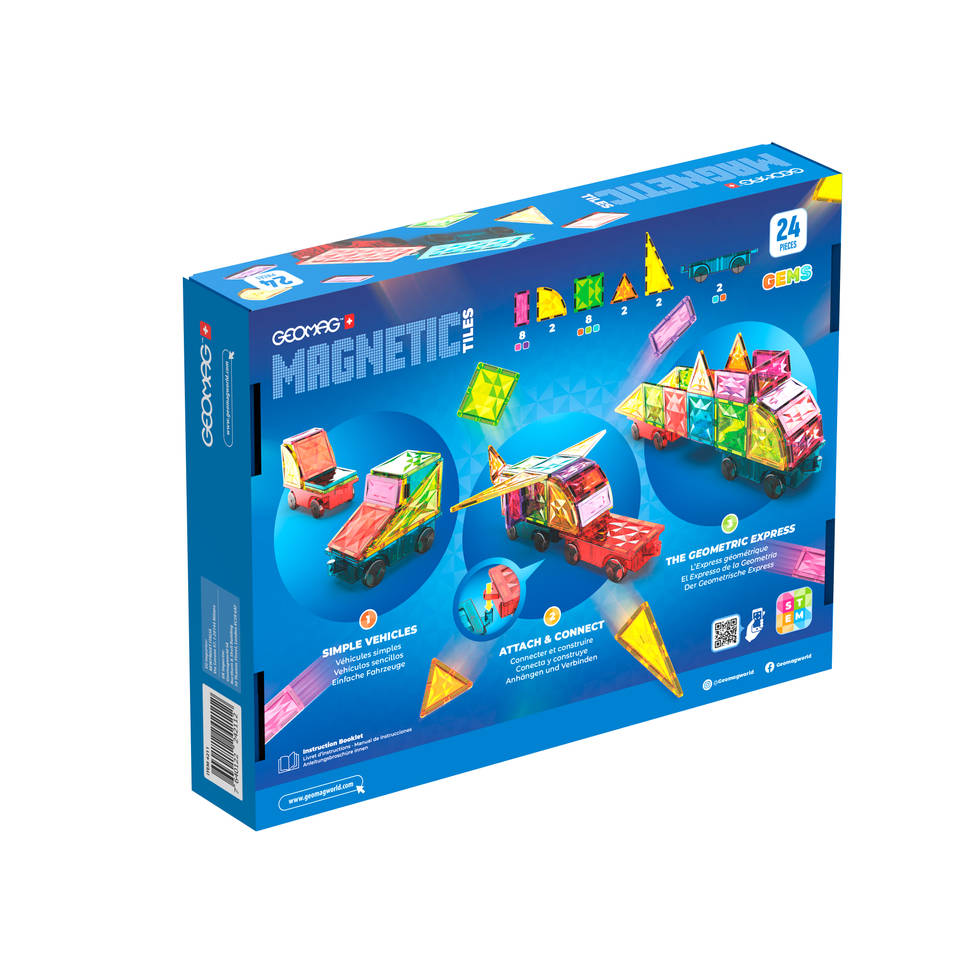 Geomag magnetische tegels edelstenen voertuigen set 24-delig