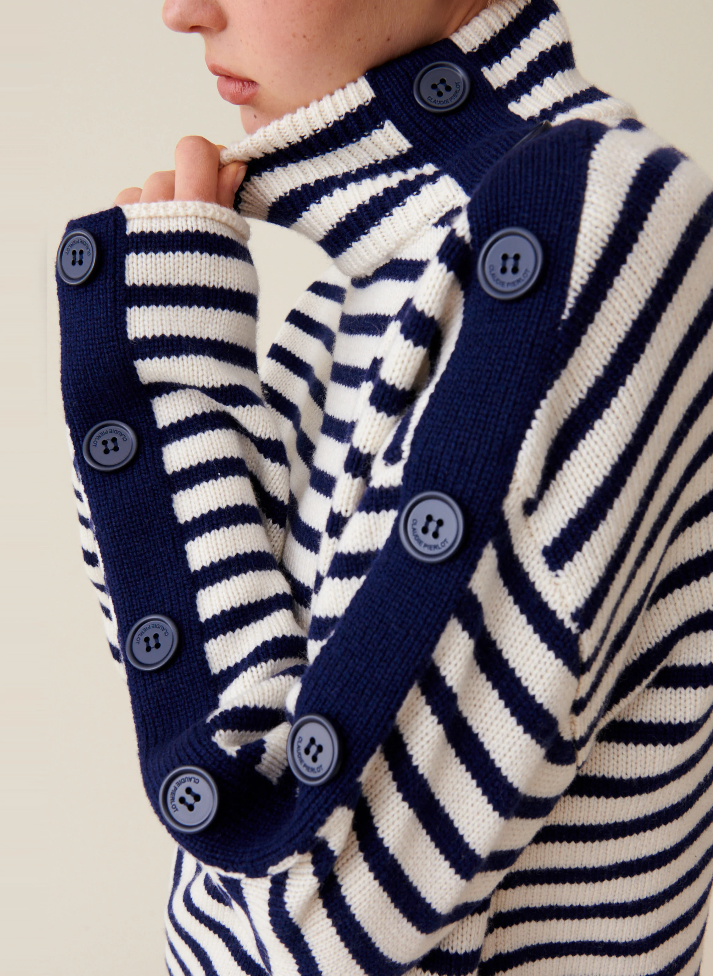 Pull marinière col montant boutonné | Multicolore