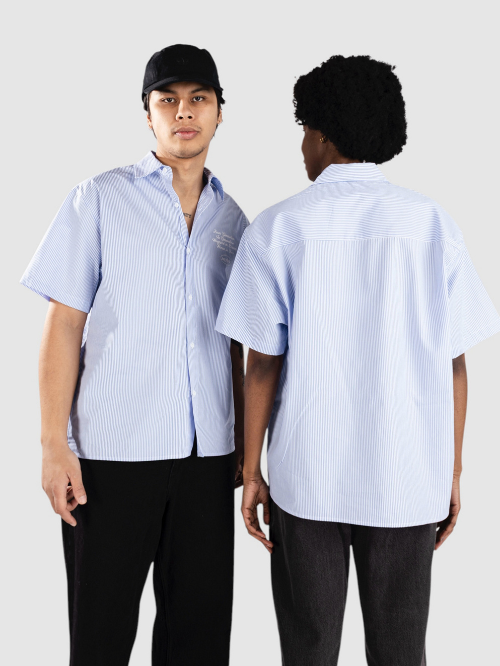 Another Cotton Lab Another Short Sleeve Shirt blue striped