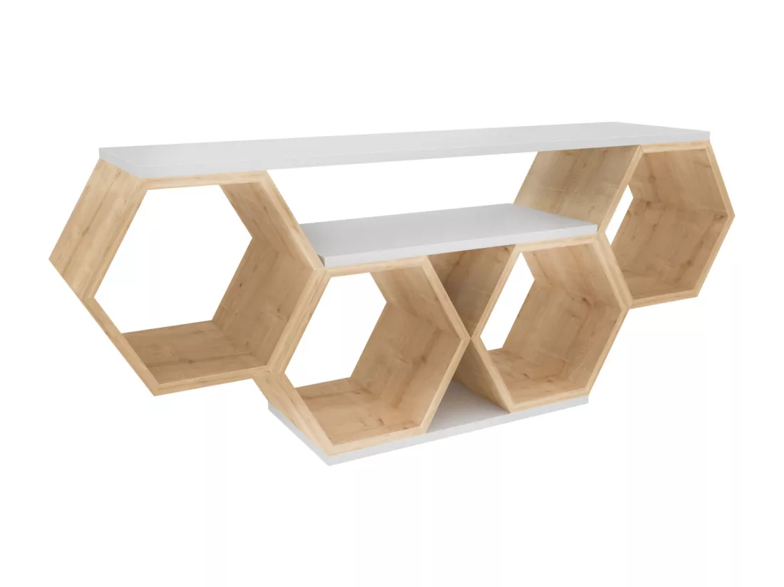 Meuble TV Bal compliments en forme de nid d'abeille, reversible (Chêne et Blanc)