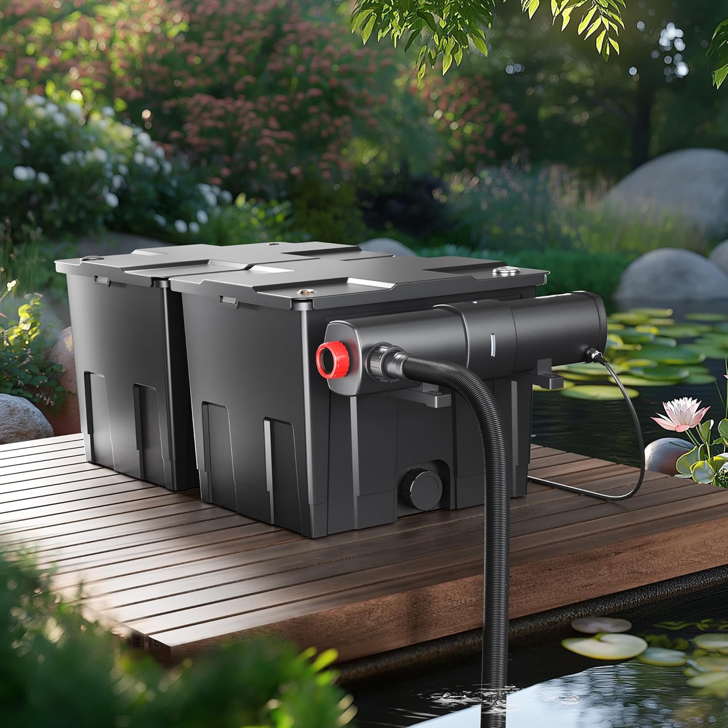 Wiltec Komplettset: CBF-350B Teichfilter bis 60000 L Teichfilteranlage als Durchlauffilter, CUV-236 Teichklärer UVC Klärer mit 36 Watt UV-C Leistung