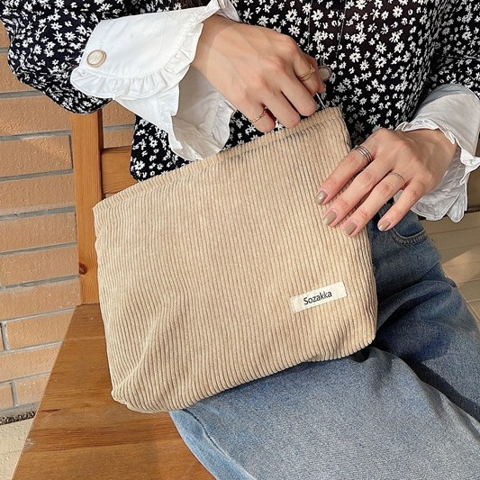 (26x22x5cm) Kosmetik Make Up Tasche Necessaire Organizer Bag Riffel Design - Beige