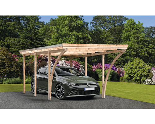 Liberty enkele carport met aluminium dakpanelen inclusief 2 toegangsbogen 304 x 510 cm naturel