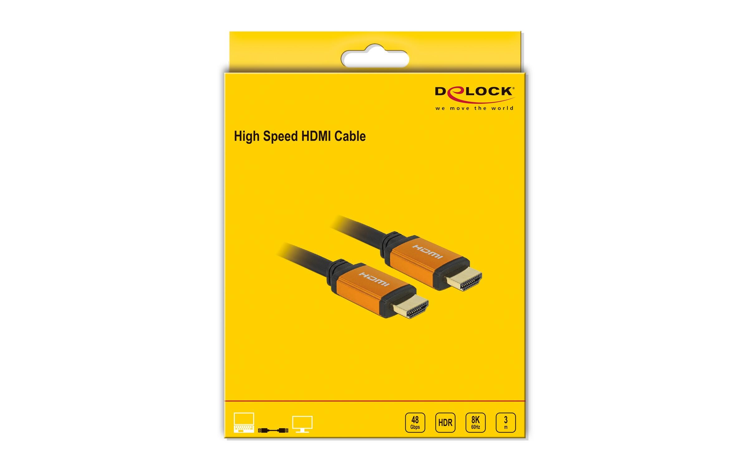 Kabel 8K 60Hz HDMI - HDMI, 3 mDelock High Speed HDMI Kabel 48 Gbps 8K 60 Hz 3 m