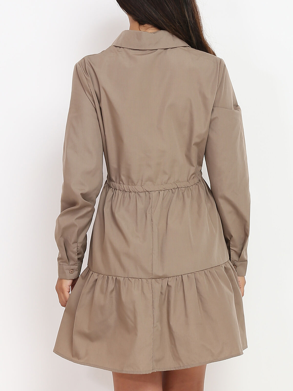 Robe chemise à volants- Taupe