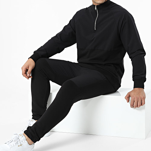 Ensemble Sweat A Col Zippé Et Pantalon Jogging LL497 Noir