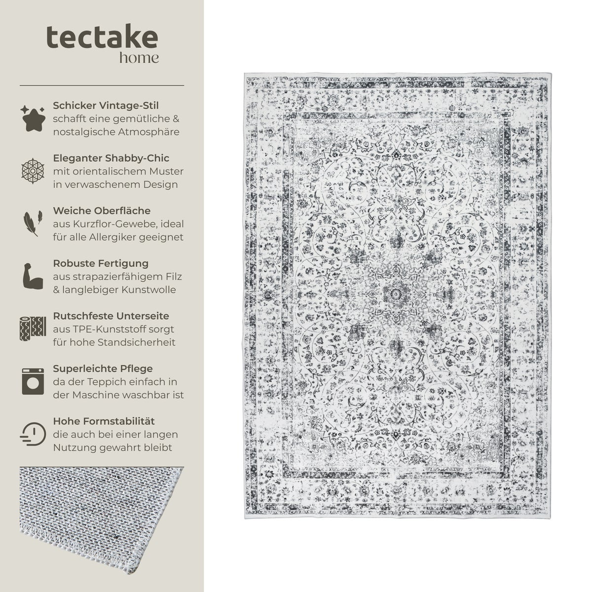 Vintage design tapijt tectake Aliya, diverse maten, antislip achterkant