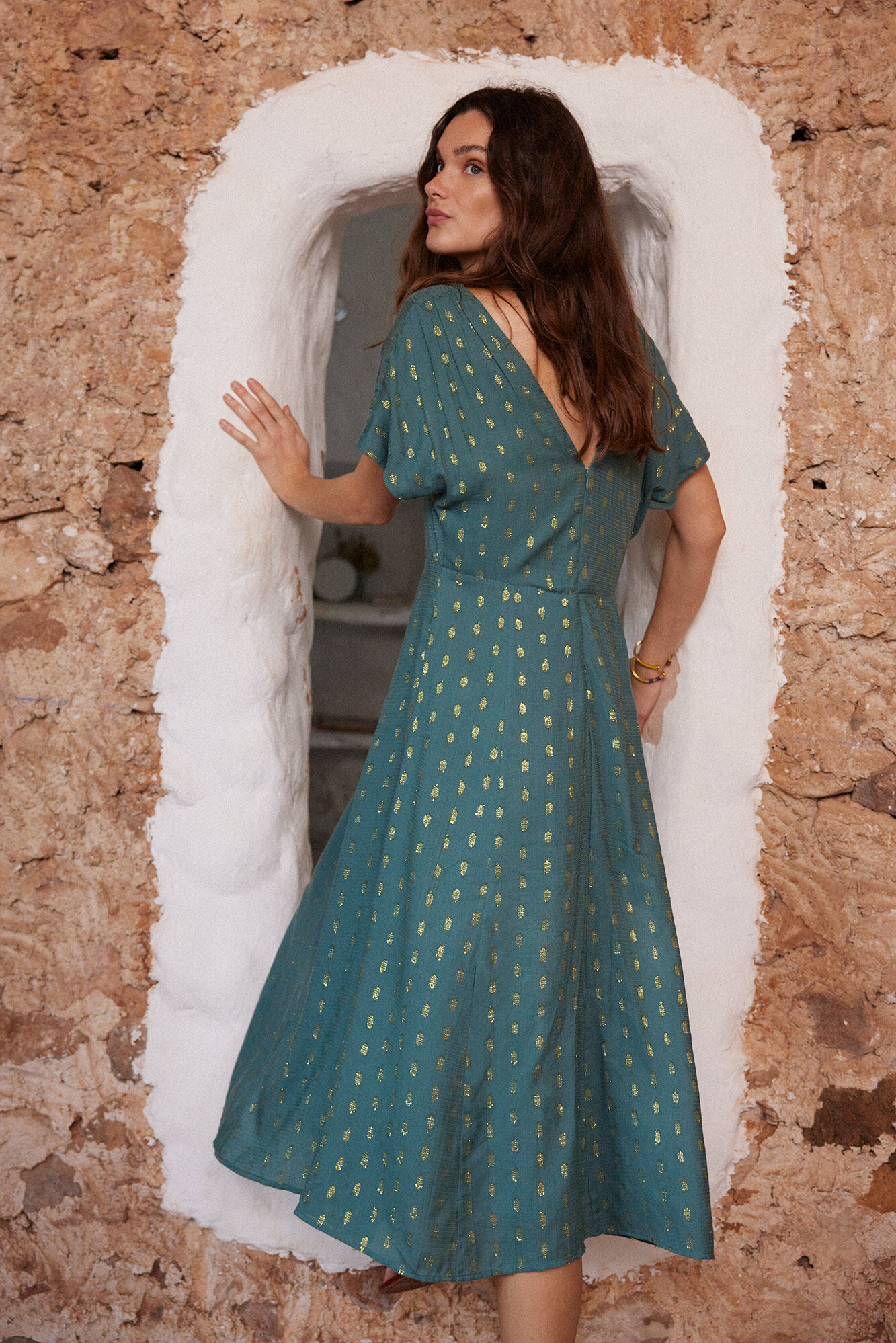 Vestido midi Sabrina Lurex - Verde