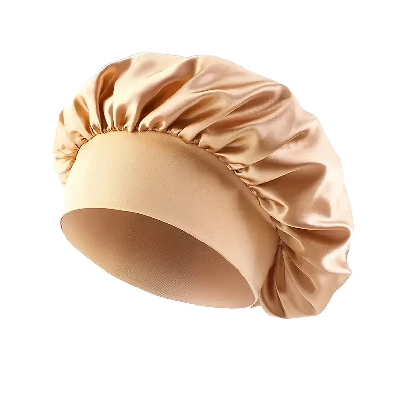 (Ø31cm) Elastische Satin Nachtmütze Haar Schlafmütze Bonnet - Gold