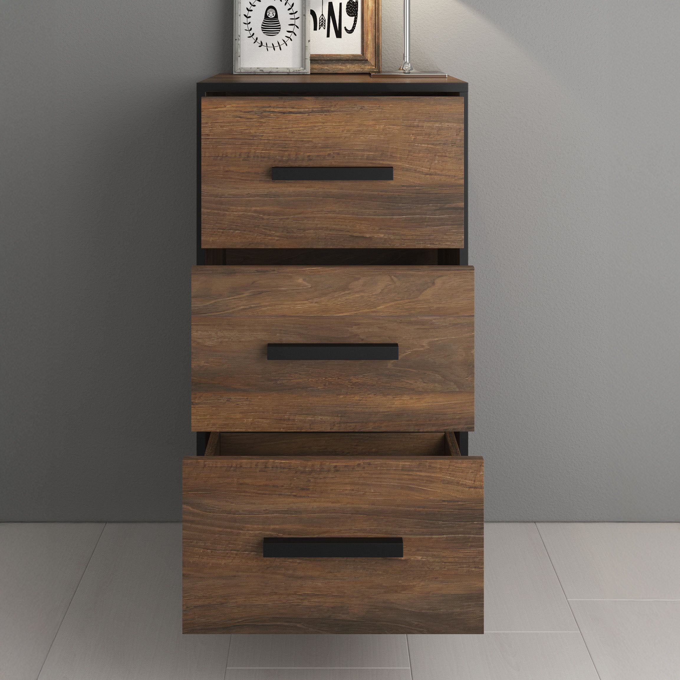 Frey - Ladekast - Donker eiken/zwart - 47x40x95 cm