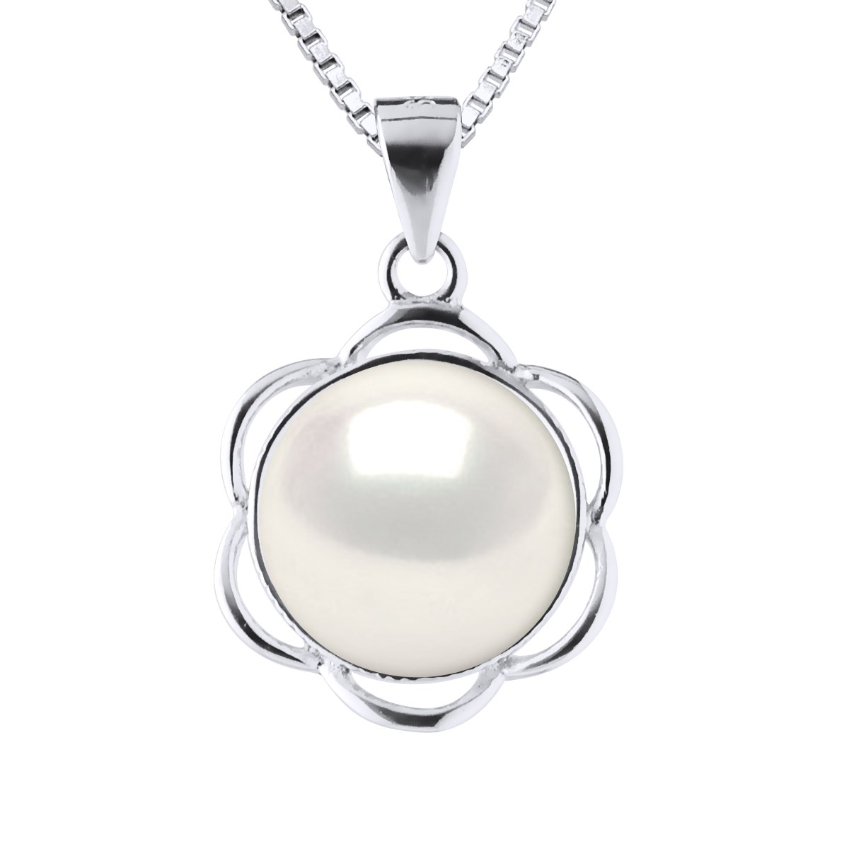 Collier PETALES Perle d'Eau Douce 9-10 mm Blanche Argent 925