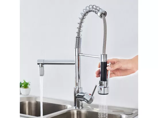 Mitigeur Cuisine avec Douchette Extractible Chromé,Robinet évier Moderne Laiton,Rotatif 360°,Robinetterie Rétractable,Robinet Cuisine 2 Jets