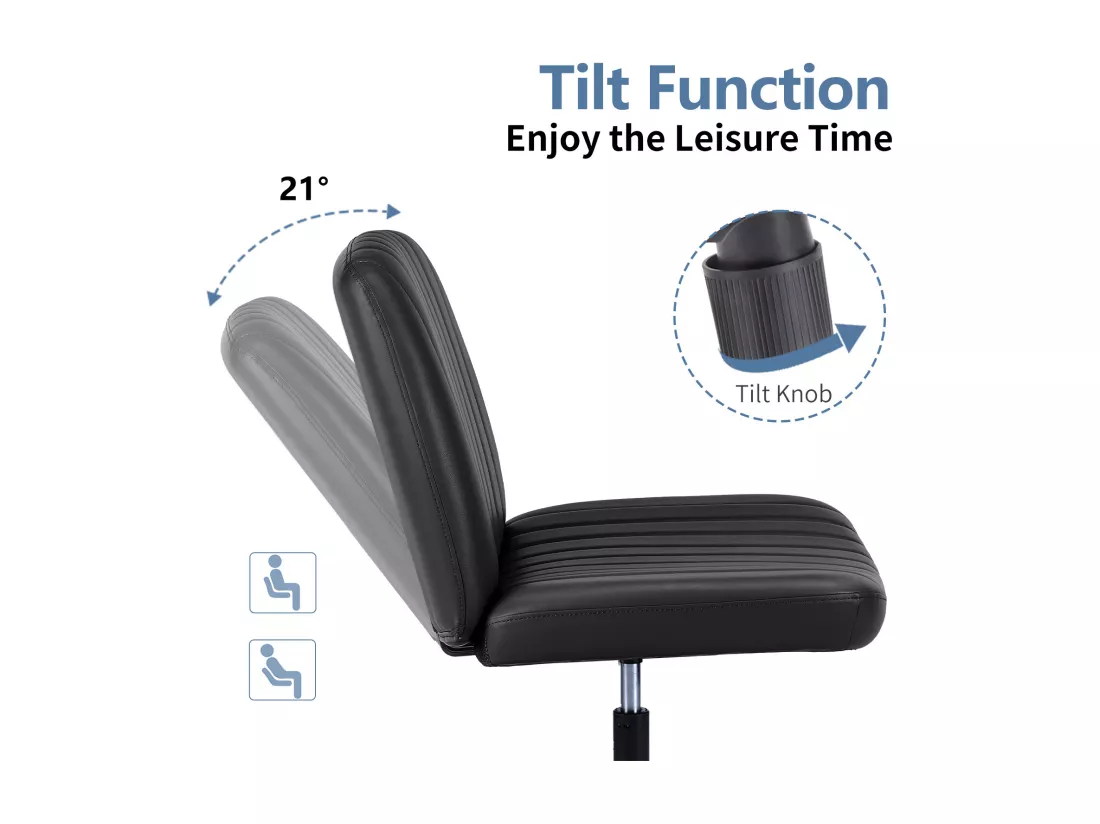 Chaise de bureau,Chaise à piétement croisé,Chaise de bureau sans bras et pivotante,PU,Noir