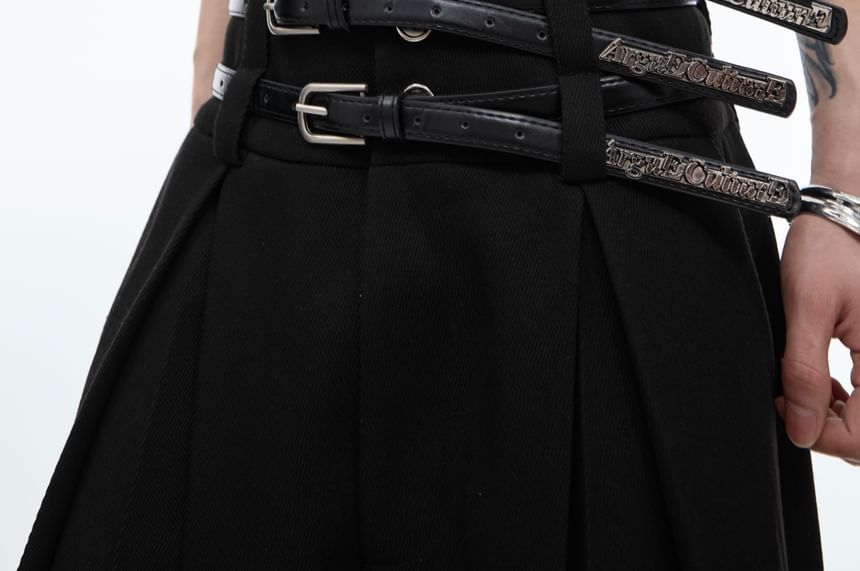 kooklay - Set: Hoge taille effen wijde broek + imitatieleren riem