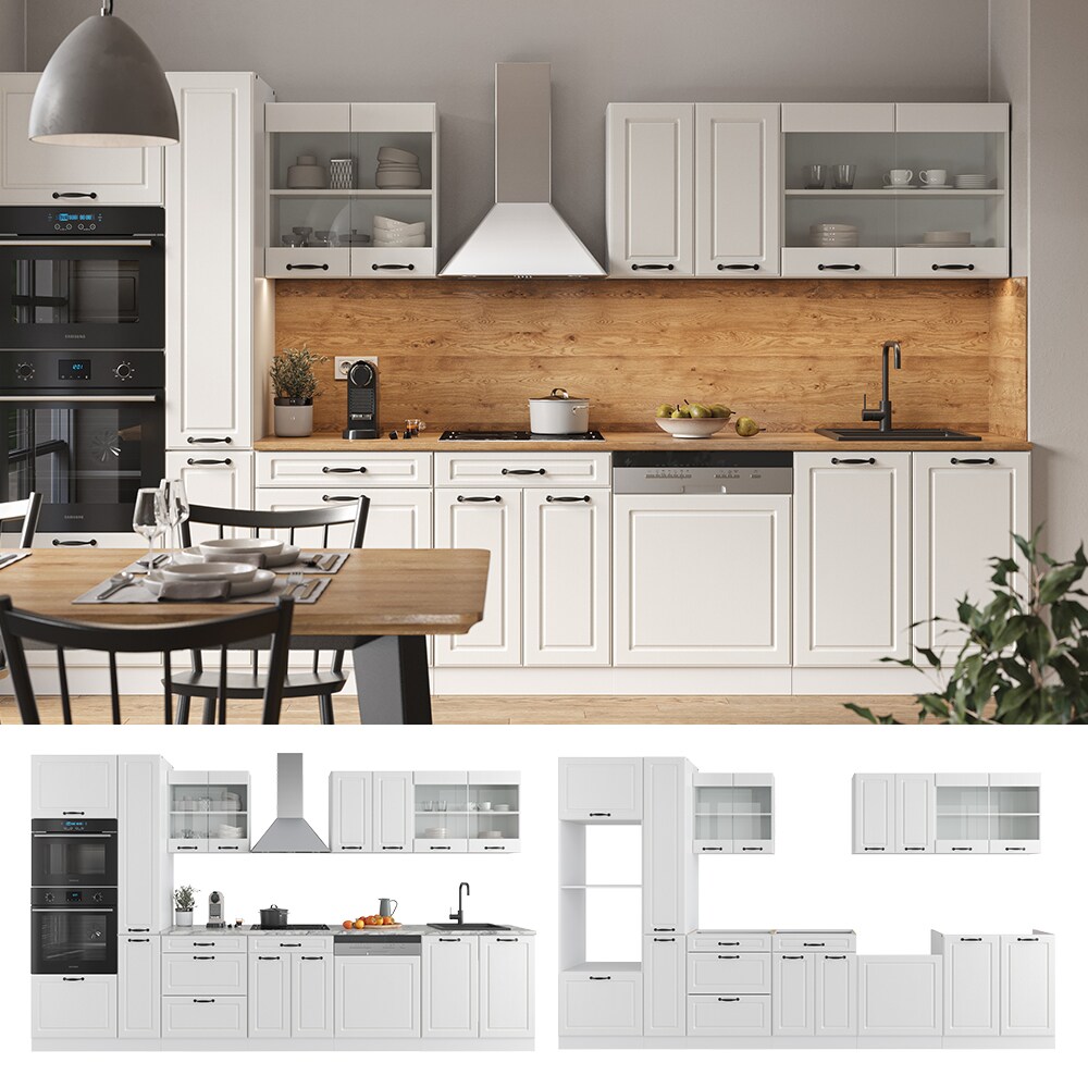 Vicco Küchenzeile Küchenblock Einbauküche R-Line 350 cm Landhaus Weiß Küche