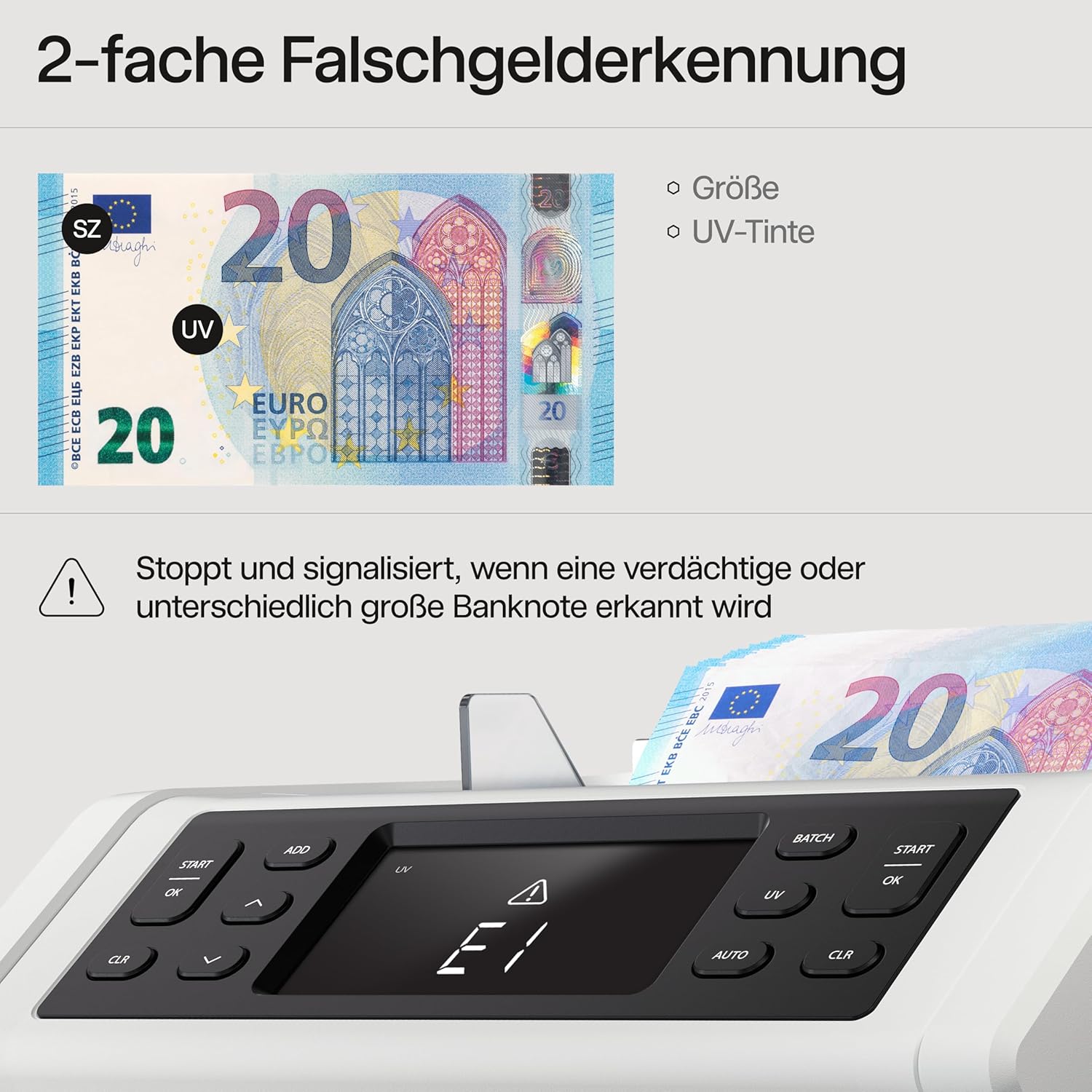 Safescan 2210 Geldzählmaschine, zählt sortierte Banknoten - Banknotenzähler mit 2-facher Echtheitsprüfung - zählt sortierte Banknoten Aller Währungen