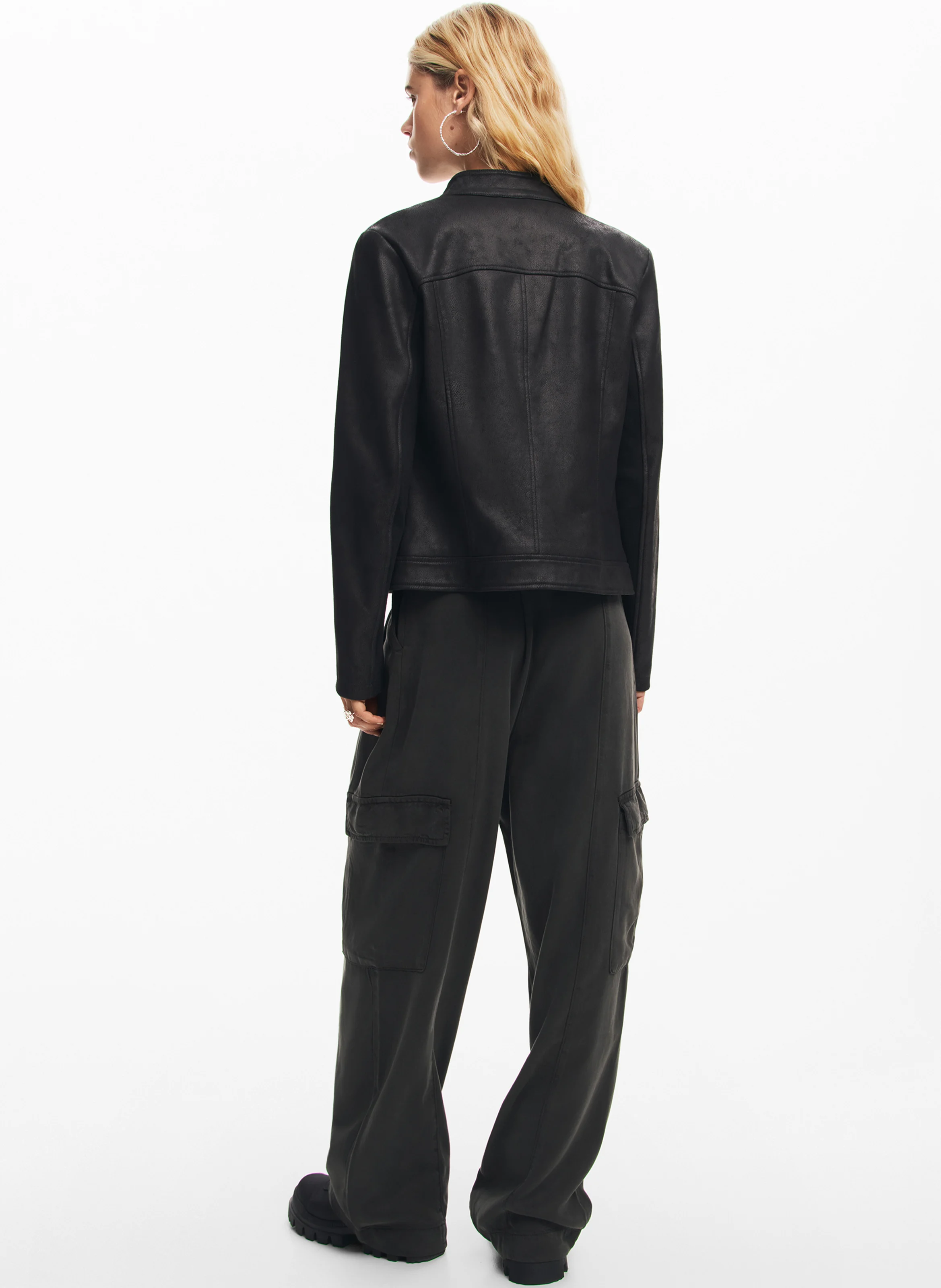 Veste droite biker effet cuir| Noir