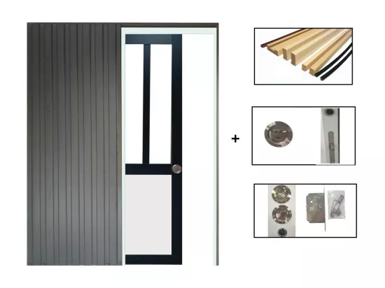 Porte Coulissante Atelier Noir Et Panneau Blanc Vitree H204 X L83 + Systeme De Galandage Et Kit De Finition Inclus Gd Menuiseries