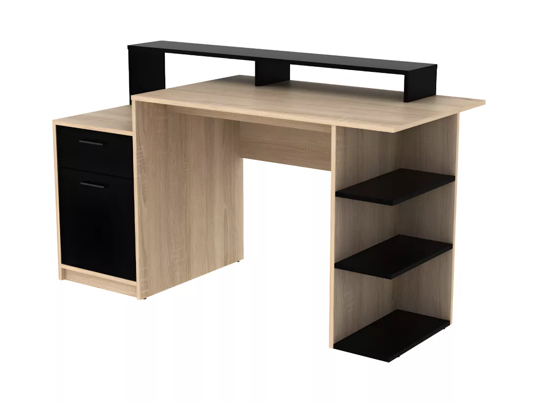 Bureau avec rangements ZACHARIE - Coloris : chêne et noir