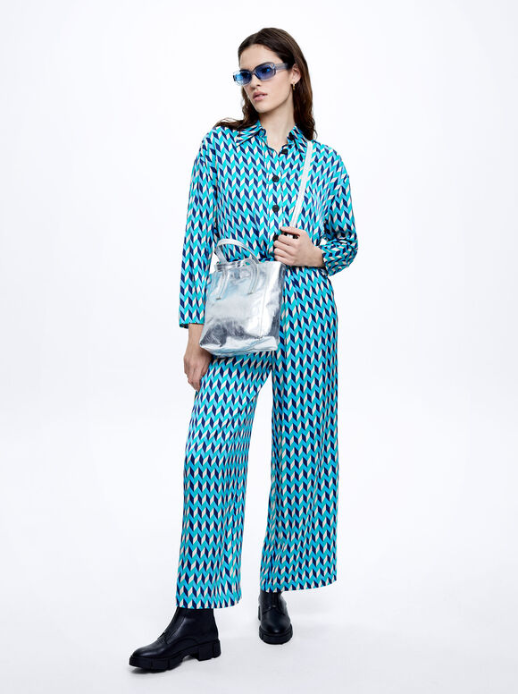 Camisa de cetim estampada - Azul